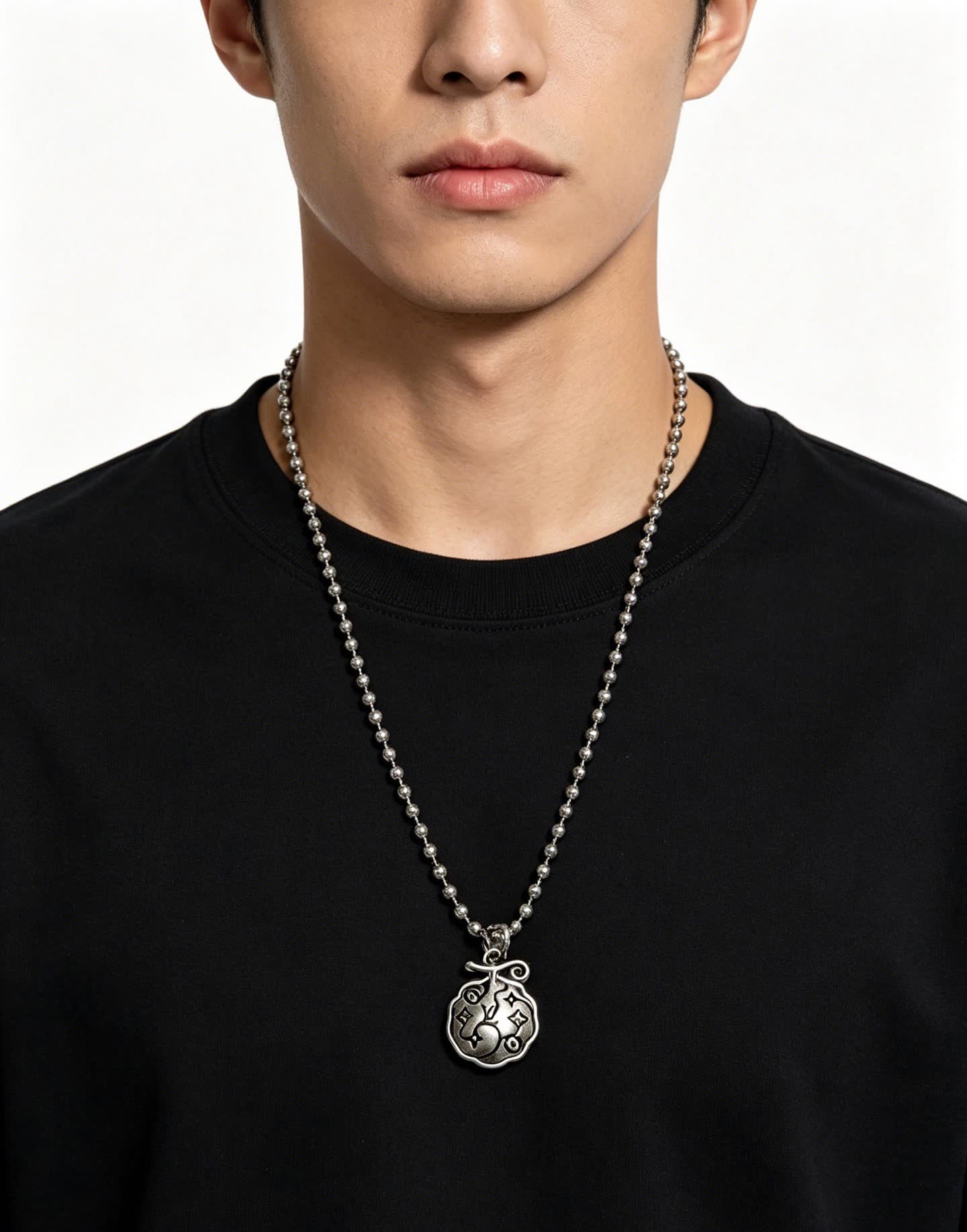 Louis Vuitton Silver Beaded Necklace with Round Pendant